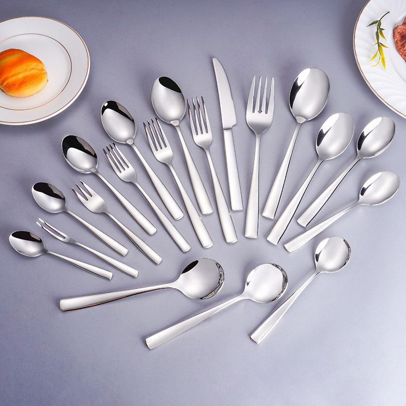 Retro Silverawre Hotel Restaurant Dessert Salad Fruit Steak Silver Spoon Knife Fork Serving Cutlery Flatware Sets Stainless