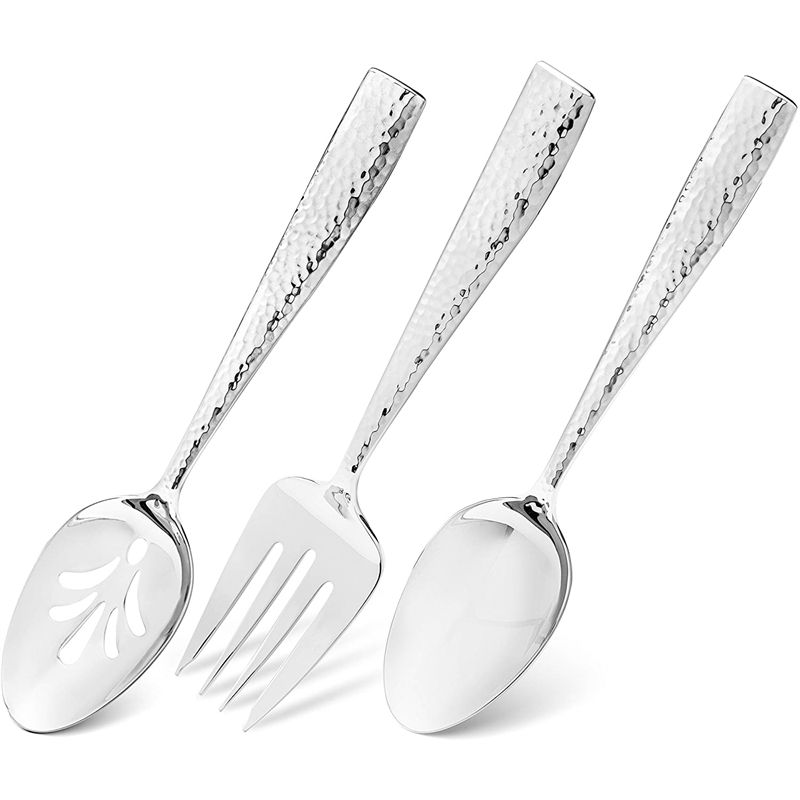 Essentials 8-Piece Hammered 18/10 Stainless Steel Flatware Serving Set - Hostess Silverware with Cake Knife & Cake Server