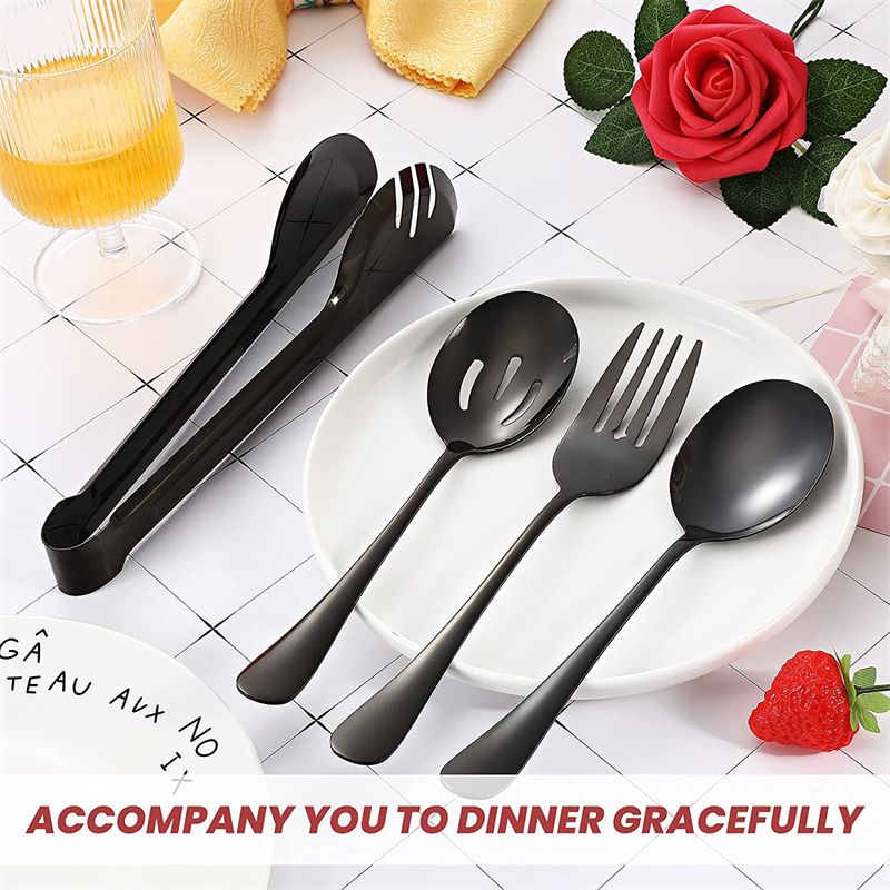 Stainless Steel Serving Utensils Large Serving Spoon Set of 9.45 Inch Metal Tongs 9 Inch Serving Forks 8.7 Inch Slotted Spoons 8.7 Inch Serving Spoons for Party Buffet Banquet Kitchen