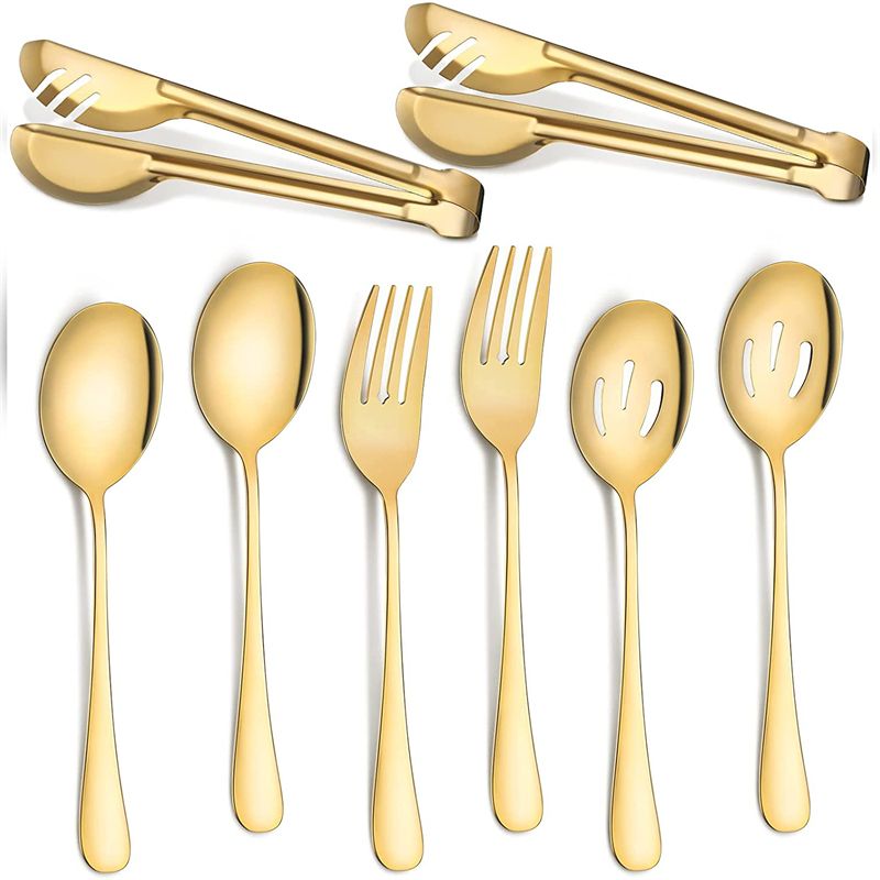 Stainless Steel Serving Utensils Large Serving Spoon Set of 9.45 Inch Metal Tongs 9 Inch Serving Forks 8.7 Inch Slotted Spoons 8.7 Inch Serving Spoons for Party Buffet Banquet Kitchen