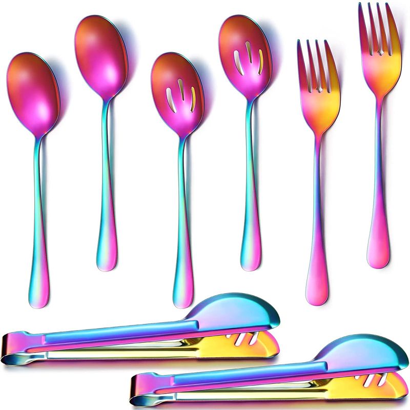 Stainless Steel Serving Utensils Large Serving Spoon Set of 9.45 Inch Metal Tongs 9 Inch Serving Forks 8.7 Inch Slotted Spoons 8.7 Inch Serving Spoons for Party Buffet Banquet Kitchen