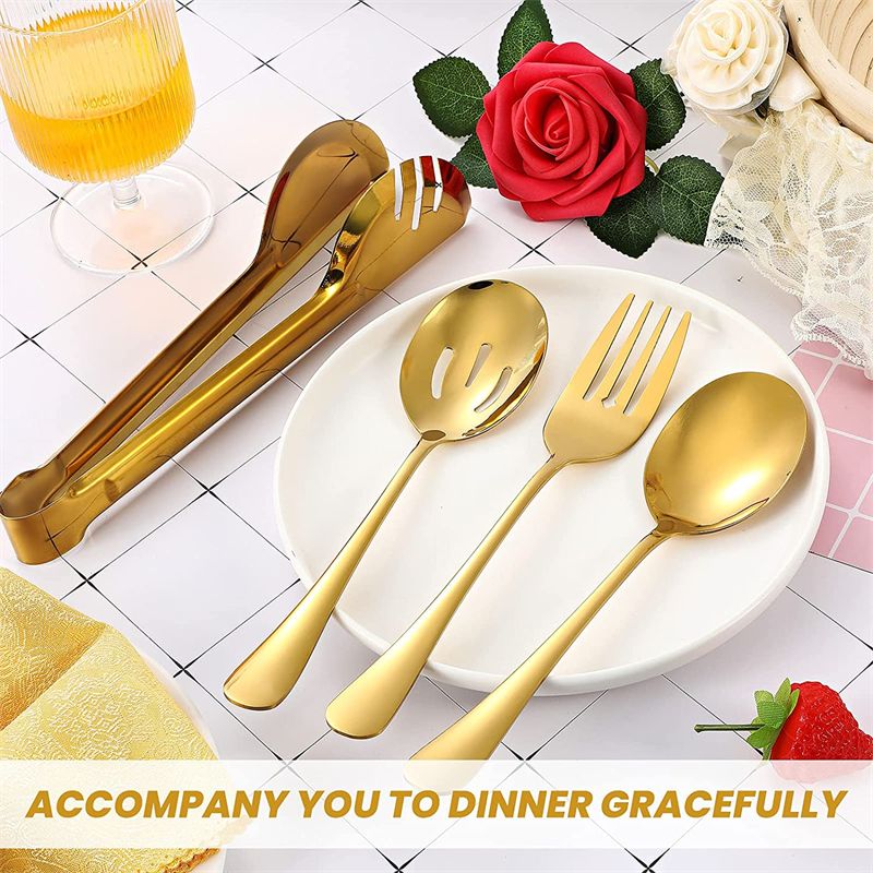 Stainless Steel Serving Utensils Large Serving Spoon Set of 9.45 Inch Metal Tongs 9 Inch Serving Forks 8.7 Inch Slotted Spoons 8.7 Inch Serving Spoons for Party Buffet Banquet Kitchen