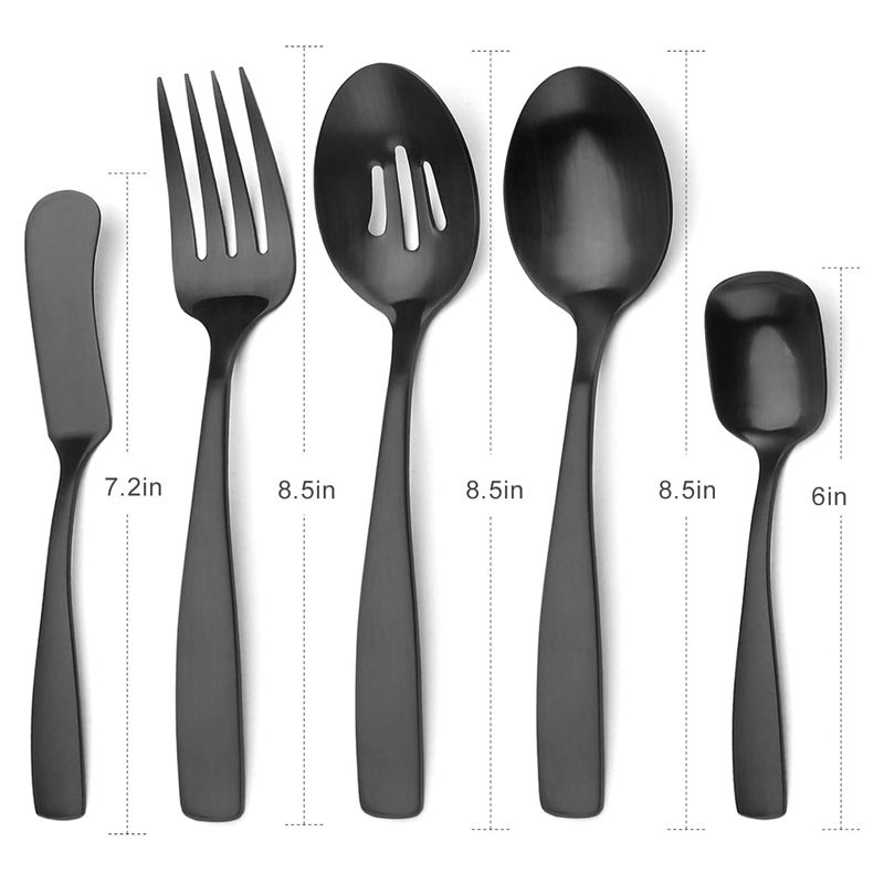Matte Black 5-Piece Hostess Set, Stainless Steel Silverware Flatware Cutlery Serving Set