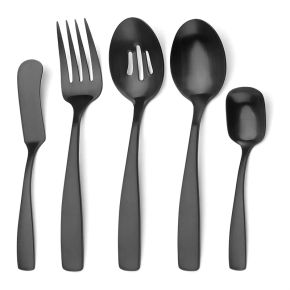 Matte Black 5-Piece Hostess Set, Stainless Steel Silverware Flatware Cutlery Serving Set