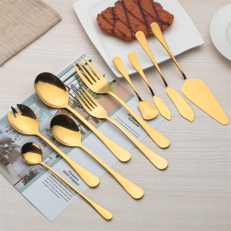 Stainless Steel Golden Serving Flatware Set