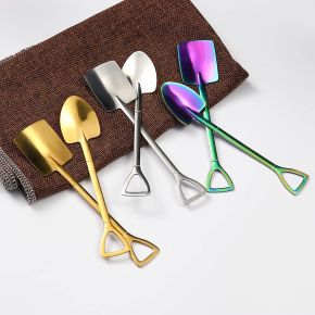 Hot Selling Amazon Luxury Sliverware Travel Ice Shovel Ice Scoop Spoon 2Pcs Stainless Steel Flatware Sets And Glod Cutlery Set