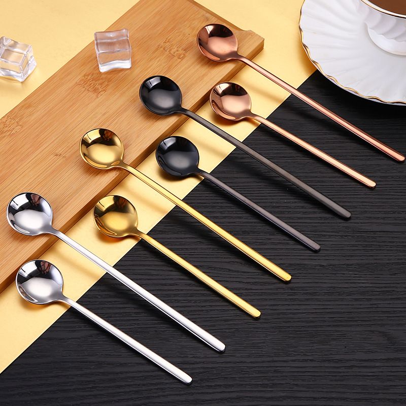 Amazon High Quality Small Metal Silverware Brass Gold Stainless Steel Plated Black Camping Long Handles Tea Dessert Coffee Spoon