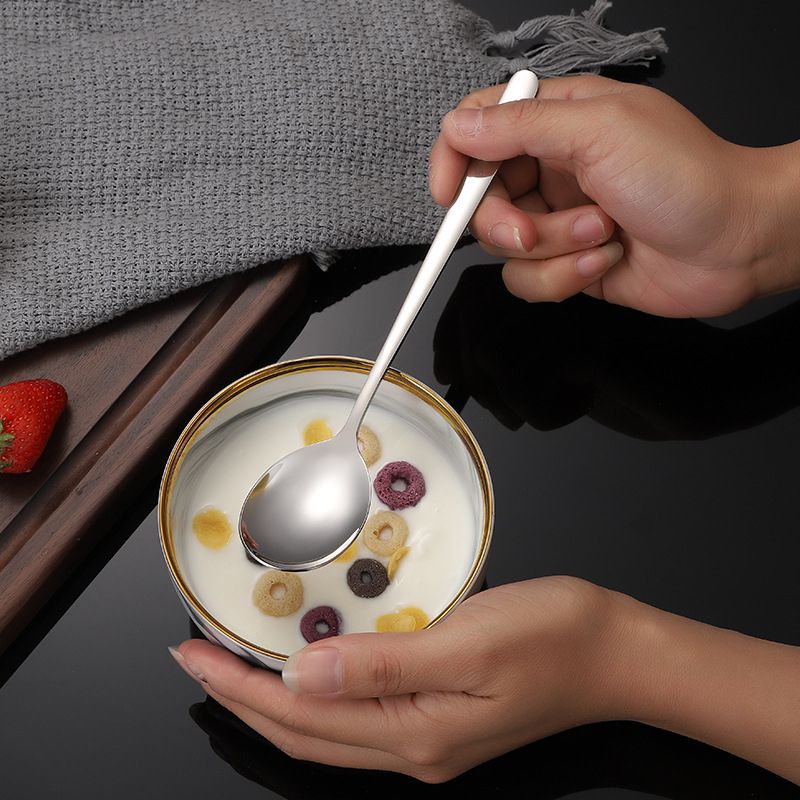 Amazon High Quality Small Metal Silverware Brass Gold Stainless Steel Plated Black Camping Long Handles Tea Dessert Coffee Spoon