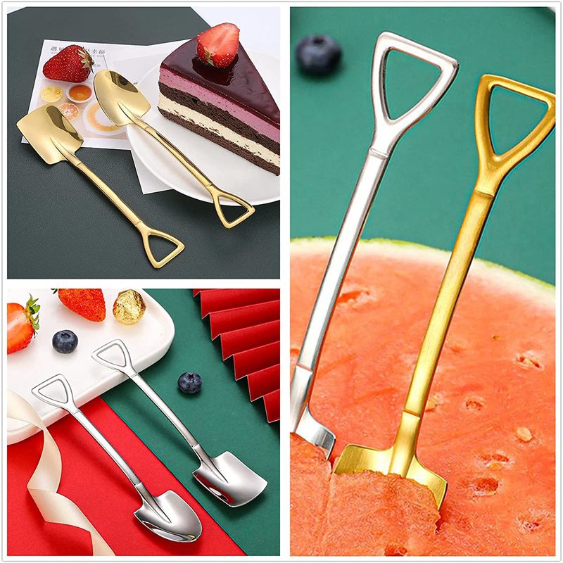 Hot Selling Amazon Luxury Sliverware Travel Ice Shovel Ice Scoop Spoon 2Pcs Stainless Steel Flatware Sets And Glod Cutlery Set