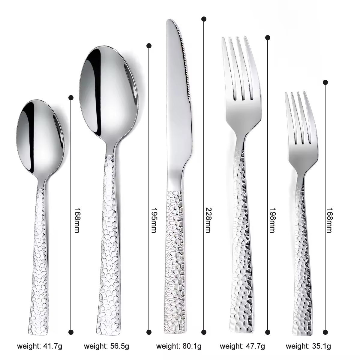Hammered Cutlery Set with Knife Fork Spoon, Stainless Steel Flatware Set, Besteck Set High-Quality, Dishwasher Safe