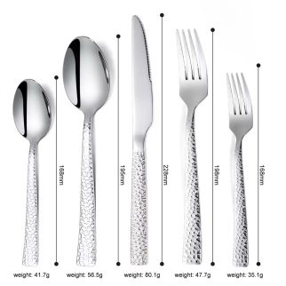 Hammered Cutlery Set with Knife Fork Spoon, Stainless Steel Flatware Set, Besteck Set High-Quality, Dishwasher Safe