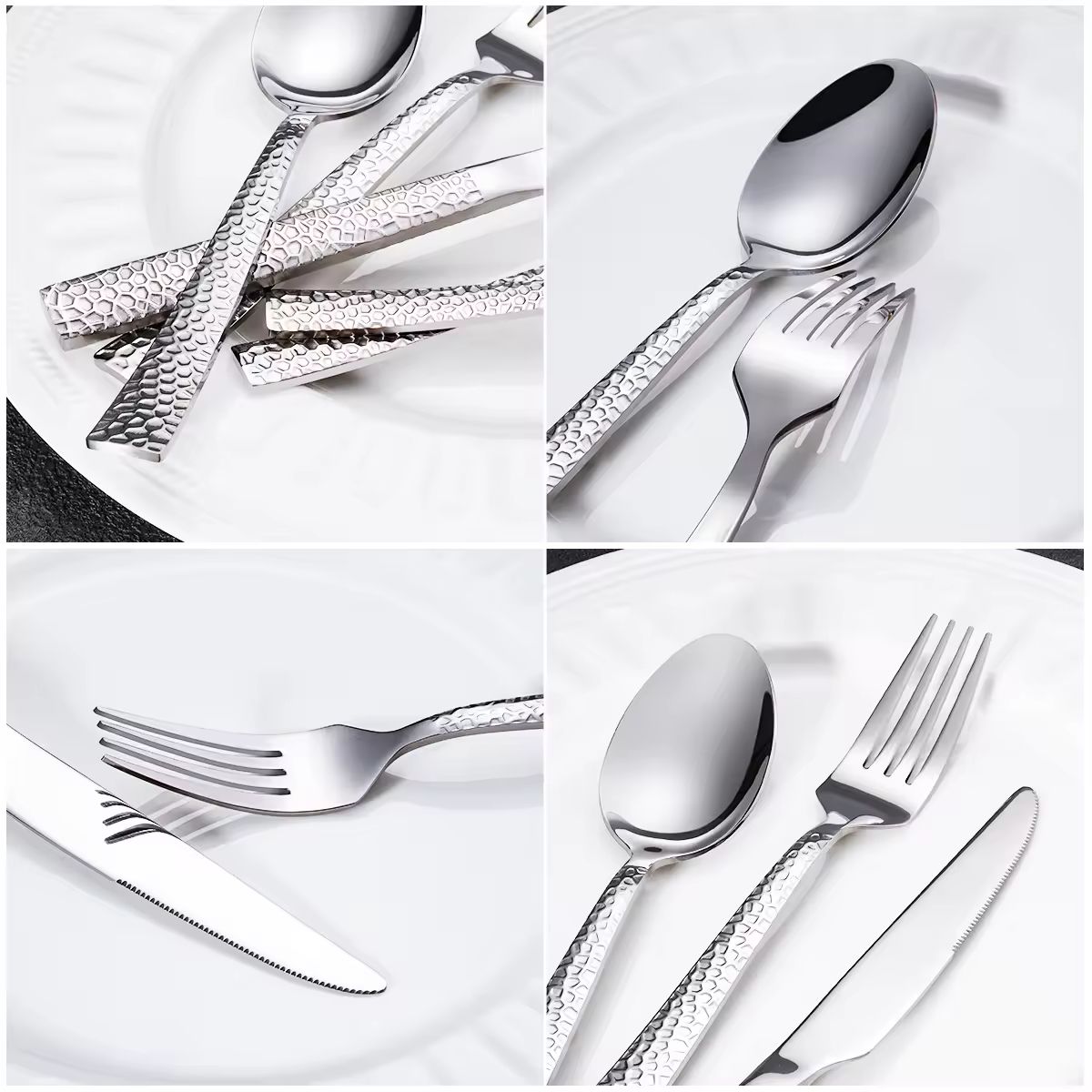 Hammered Cutlery Set with Knife Fork Spoon, Stainless Steel Flatware Set, Besteck Set High-Quality, Dishwasher Safe