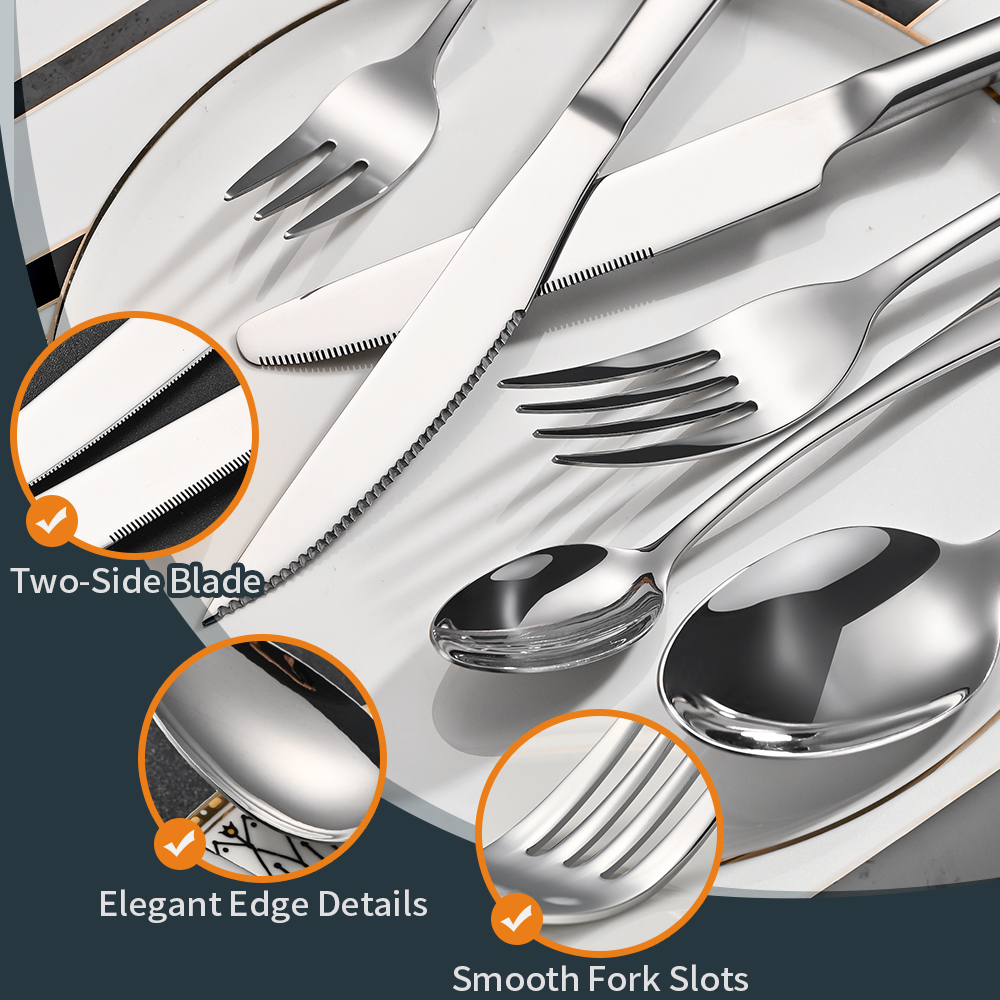 Silverware Set Stainless Steel Cutlery, Food Grade Cutlery, Knives, Forks, Spoons, Mirror Finish, Dishwasher Safe