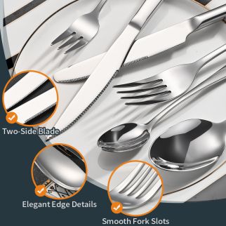 Silverware Set Stainless Steel Cutlery, Food Grade Cutlery, Knives, Forks, Spoons, Mirror Finish, Dishwasher Safe