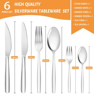Stainless Steel Cutlery Set with Steak Knife, Elegant Cutlery Set with Knife, Fork, Spoon, Dishwasher Safe