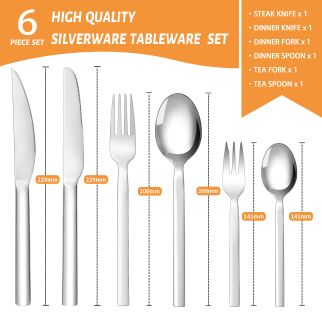 Stainless Steel Cutlery Set with Steak Knives, Elegant Flatware Set with Knives, Forks, Spoons, Cutlery for Home, Party, Restaurant, Dishwasher-Safe & Rustproof