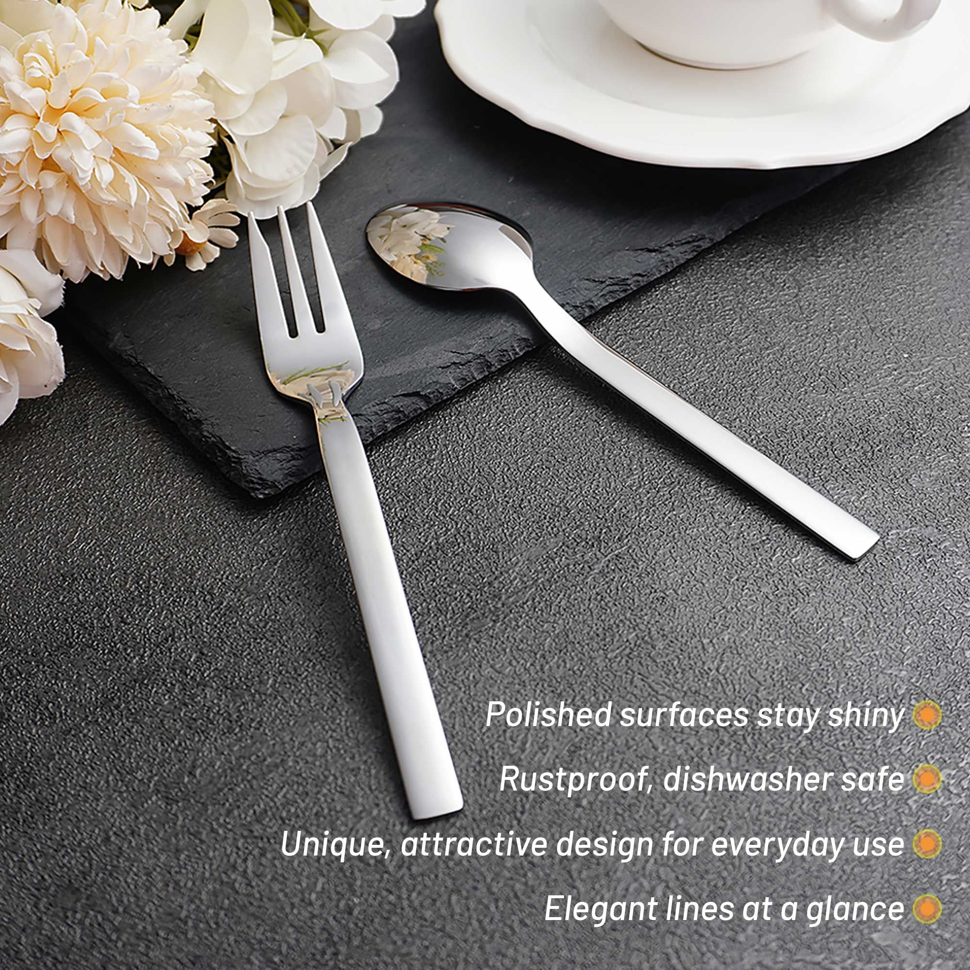 Stainless Steel Cutlery Set with Steak Knives, Elegant Flatware Set with Knives, Forks, Spoons, Cutlery for Home, Party, Restaurant, Dishwasher-Safe & Rustproof