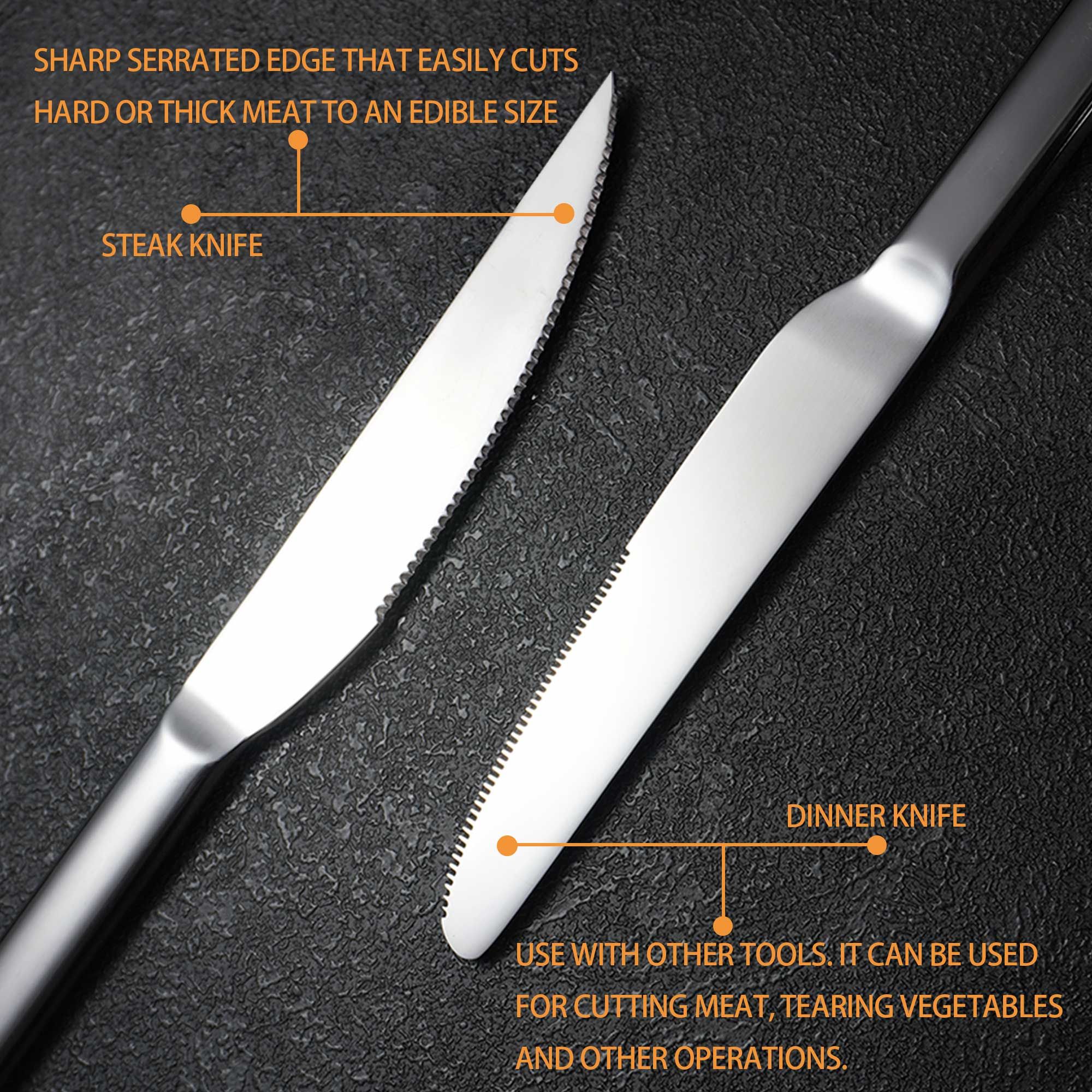 Stainless Steel Cutlery Set with Steak Knives, Elegant Flatware Set with Knives, Forks, Spoons, Cutlery for Home, Party, Restaurant, Dishwasher-Safe & Rustproof