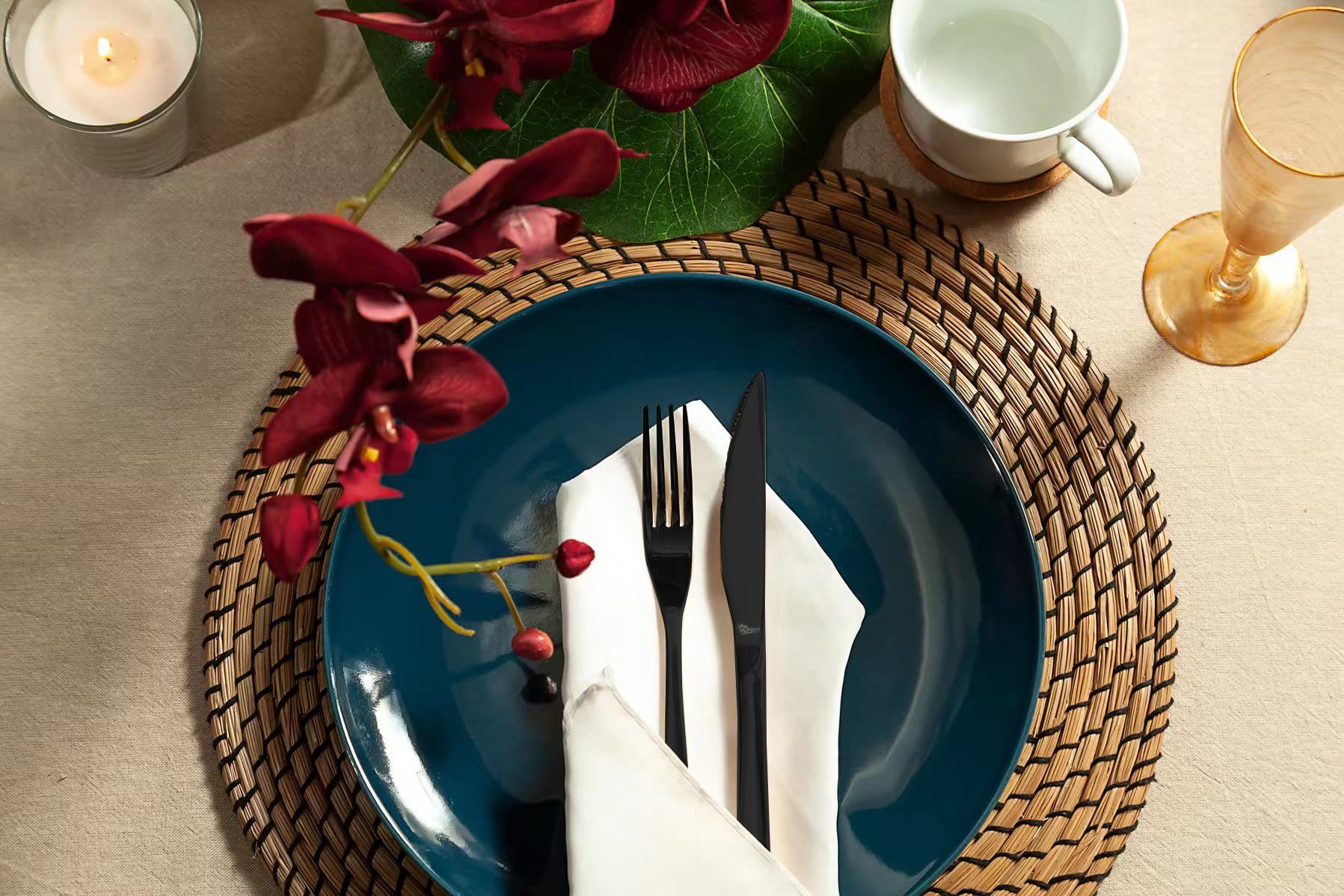 Black Cutlery Set with Knife, Fork Spoon, Stainless Steel Cutlery for Family/Party/Hotel/Restaurant, Mirror Polished & Dishwasher Safe