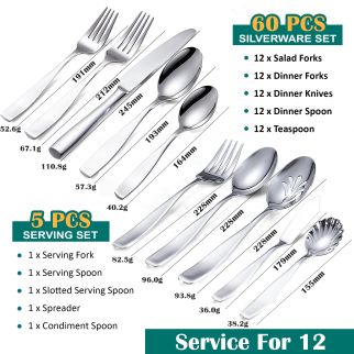18/10 Stainless Steel Silverware Set, Modern Sleek Flatware Set Includes Knife Spoon Fork Mirror-Polished & Dishwasher Safe Cutlery